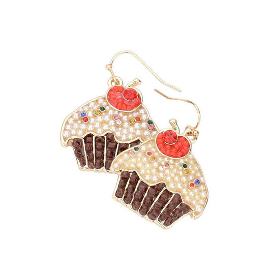Brown Pearl Seed Beaded Cupcake Dangle Earrings, Pearl Seed Beaded earrings fun handcrafted jewelry that fits your lifestyle, adding a pop of pretty color. Enhance your attire with these vibrant artisanal earrings to show off your fun trendsetting style. Great gift idea for Wife, Mom, or your Loving One.