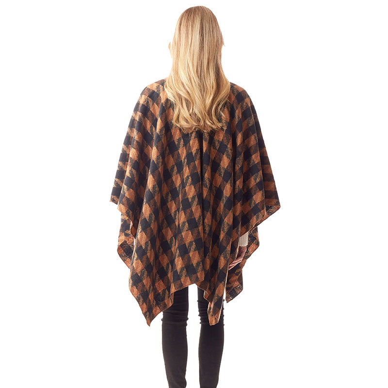 Brown Polyester Houndstooth Printed Ruana Poncho, the perfect accessory, luxurious, trendy, super soft chic capelet, keeps you warm and toasty. You can throw it on over so many pieces elevating any casual outfit! Perfect Gift for Wife, Mom, Birthday, Holiday, Christmas, Anniversary, Fun Night Out
