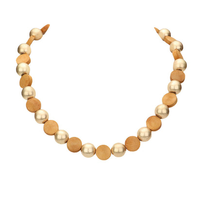 Brown Round Wood Metal Ball Necklace, delicately polished necklace will enhance your look, versatile enough for wearing straight through the week, perfectly lightweight for all-day wear, coordinate with any ensemble from business casual to everyday wear, the perfect addition to every outfit. Adds a touch of nature-inspired beauty to your look. 
