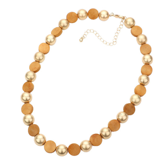 Brown Round Wood Metal Ball Necklace, delicately polished necklace will enhance your look, versatile enough for wearing straight through the week, perfectly lightweight for all-day wear, coordinate with any ensemble from business casual to everyday wear, the perfect addition to every outfit. Adds a touch of nature-inspired beauty to your look. 