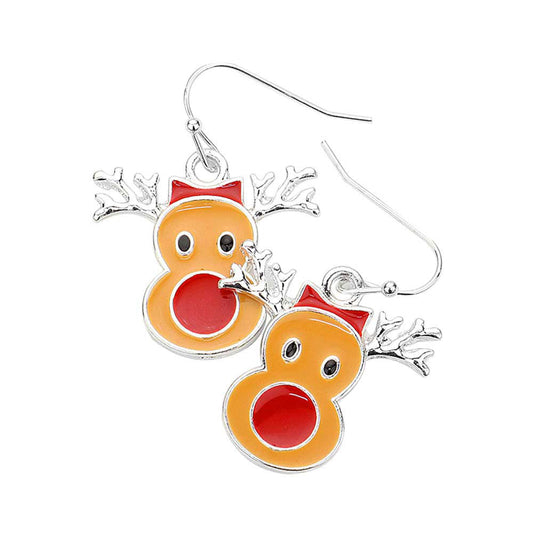 Brown Enamel Rudolph Face Dangle Earrings. The beautiful and lightweight dangle earrings are designed with various Christmas elements. Wearing them can not only increase the Christmas atmosphere, but also enhance the relationship with your family.These exquisite animal themed earrings are suitable for various occasions. They are good jewelry accessories for Christmas parties and family gatherings.