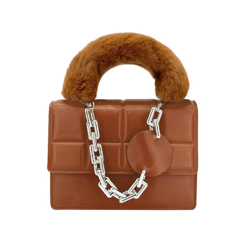 Brown Solid Faux Fur Handle Tote Crossbody Bag, this cute and attractive crossbody bag is awesome to show your trendy choice that will make you stand out. It gives you the best support for carrying the handy stuff. Have fun and look stylish with this beautiful crossbody bag that will amp up your attire surely. It's versatile enough for wearing with any outfit. Perfectly lightweight to carry around all day. Perfect Birthday Gift, Anniversary Gift, Mother's Day Gift, Graduation Gift, or Valentine's Day Gift.