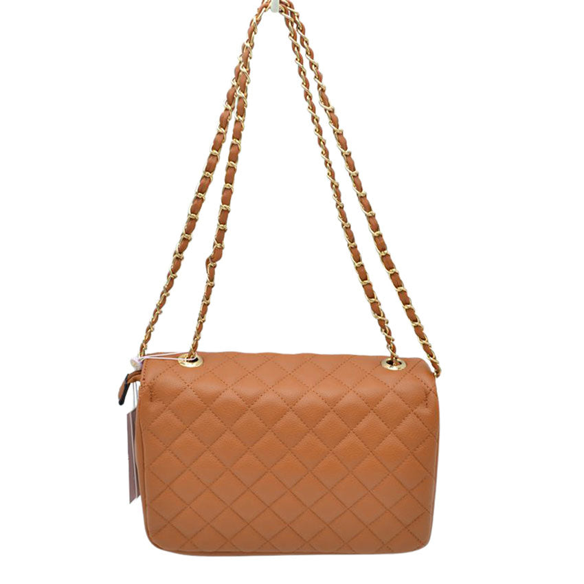 Brown Trendy Quilted Vegan Leather Messenger Crossbody Bag, A classic quilted bag never goes out of style, This cross-body bag is a stylish day-to-night accessory. It's a simple but eye-catching accessory to enrich your look with any outfit. The outer is adorned with quilting and stamped with branded hardware and you'll find a roomy compartment inside complete with a zipped pocket. Use it for a look that will get you noticed style with your glam outfit