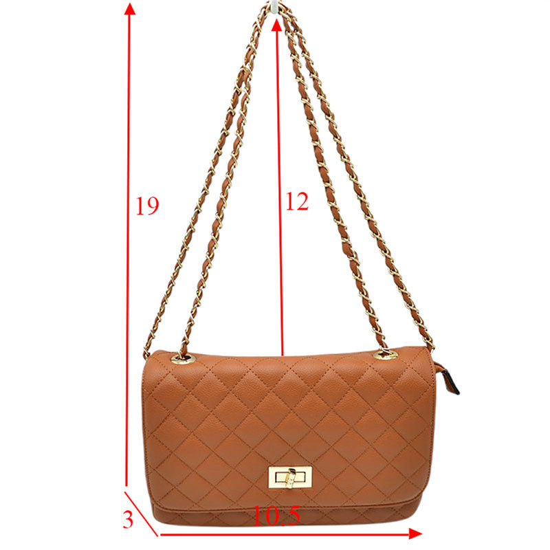 Brown Trendy Quilted Vegan Leather Messenger Crossbody Bag, A classic quilted bag never goes out of style, This cross-body bag is a stylish day-to-night accessory. It's a simple but eye-catching accessory to enrich your look with any outfit. The outer is adorned with quilting and stamped with branded hardware and you'll find a roomy compartment inside complete with a zipped pocket. Use it for a look that will get you noticed style with your glam outfit