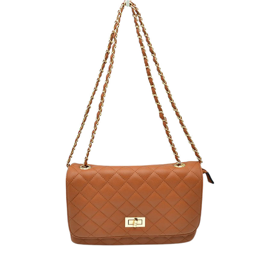 Brown Trendy Quilted Vegan Leather Messenger Crossbody Bag, A classic quilted bag never goes out of style, This cross-body bag is a stylish day-to-night accessory. It's a simple but eye-catching accessory to enrich your look with any outfit. The outer is adorned with quilting and stamped with branded hardware and you'll find a roomy compartment inside complete with a zipped pocket. Use it for a look that will get you noticed style with your glam outfit