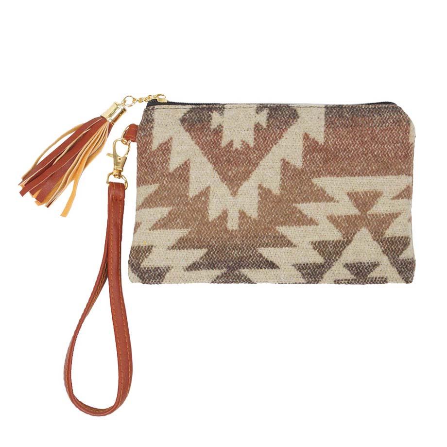 Brown Western Print Wristlet Pouch Bag, comes with detachable strap. It looks like the ultimate fashionista while carrying this trendy pouch bag! It will be your new favorite accessory to hold onto all your necessary and handy items. Easy to carry specially when you need hands-free and lightweight to run errands or a nigh tout on the town. Fits your phone, wallet, keys etc. A caring gift for ones you care.
