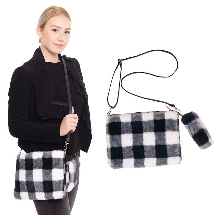 Black Buffalo Plaid Check Crossbody Black Buffalo Plaid Check Wristlet Clutch Bag. The ever so classic checkered print gives you the ultimate fashionista look while carrying this trendy buffalo check bag! It will be your new favorite carry all accessory bag. Perfect Gift for Birthday, Holiday, Christmas, New Years, Anniversary, etc