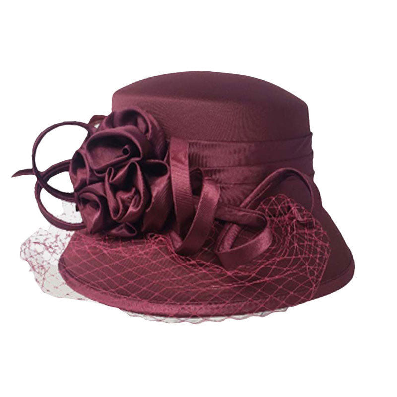 Burgundy Bow Accented Dressy Hat, Fashionable big bow dressy hat for ladies Fall and Winter outdoor events. Elegant and charming designed, a hat will make you keep your back straight, feel confident and be admirable, especially when the hat is not just fashionable, but when it totally fits your personal style! Perfect fashion hat for wedding, photoshoot, fashion show, play, bridal party, tea party and others.