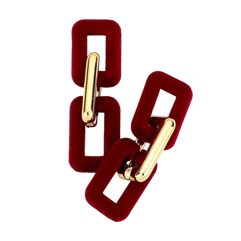 Burgundy Faux Suede Open Rectangle Link Dangle Earrings, These Earrings sure to make an impression with career or weekend wear. Add something special to your outfit! These dainty, modern, minimalist-style earrings can be worn daily as well as on special occasions. It will be your new favorite accessory. Perfect Birthday Gift, Anniversary Gift, Mother's Day Gift, Graduation Gift, Prom Jewelry, Just Because Gift, Thank you Gift.