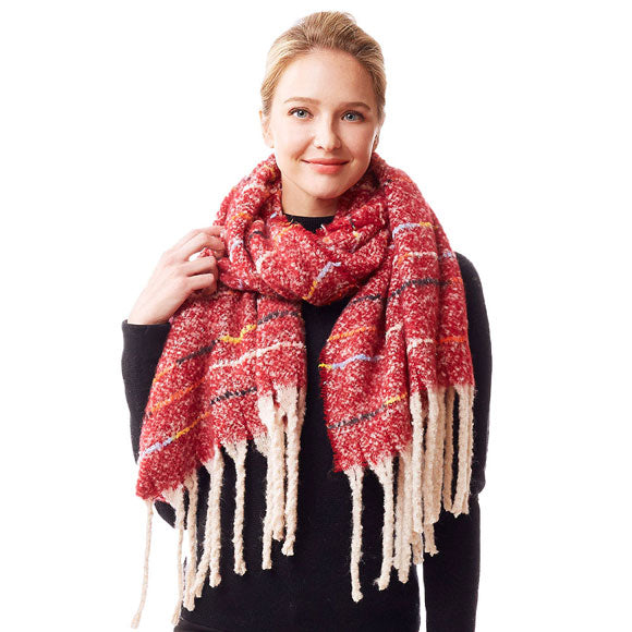 Burgundy Glitz Colorful Stitch Fuzzy Oblong Scarf, Accent your look with this soft, highly versatile scarf. Great for daily wear in the cold winter to protect you against chill, classic infinity-style scarf & amps up the glamour with plush material that feels amazing snuggled up against your cheeks.