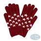 Burgundy Knit Star Smart Gloves, are a smart, eye-catching, and attractive addition to your outfit. These trendy gloves keep you absolutely warm and toasty in the winter and cold weather outside. Accessorize the fun way with these gloves. These Tech-friendly warm gloves will allow you to use your electronic device and they can go with touchscreens, while keeping your fingers covered, swipe away!