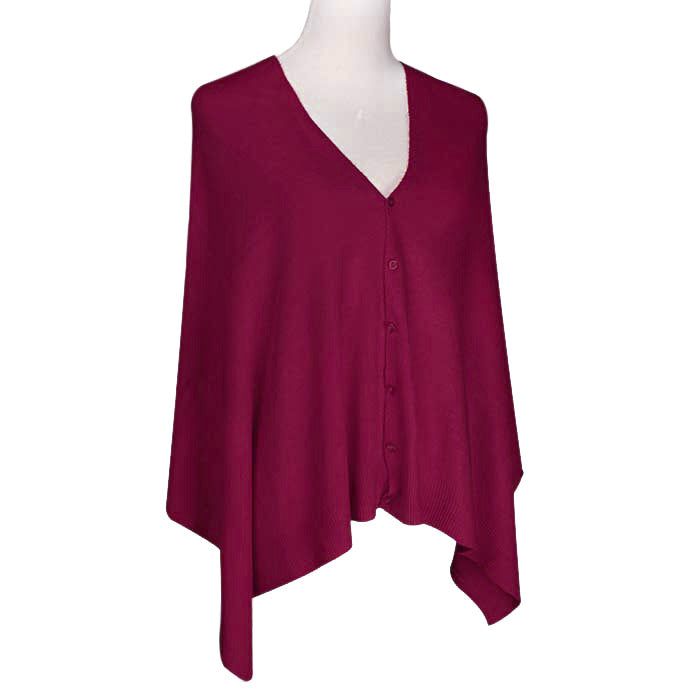 Burgundy Solid Button Poncho, These famous multi-purpose ponchos are wonderfully versatile and can be worn in many different ways: as a poncho; a shrug; a cardigan; a scarf; a snood; and a shawl. Timeless beautiful Poncho is ensure your upper body stays perfectly warm when the temperatures drop. A fashionable eye catcher, will quickly become one of your favorite accessories, the thickness is perfect for autumn winter and spring, fine gift for women, girl, mom.