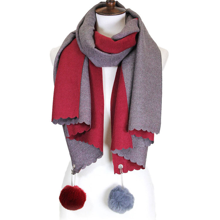 Burgundy Willow Super Soft Cashmere Feel Two Side Pom Pom Scarf Warm Cashmere Feel Reversible Pom Pom Scarf, Accent your look with this soft, highly versatile rectangular scarf, can wear be worn as a scarf or a shawl. A rugged staple that brings a classic look with warm weather intentions, to your fashionable look. This modish oversized tartan scarf pairs well with your attire, is an easy choice to fight against the cold of winter.