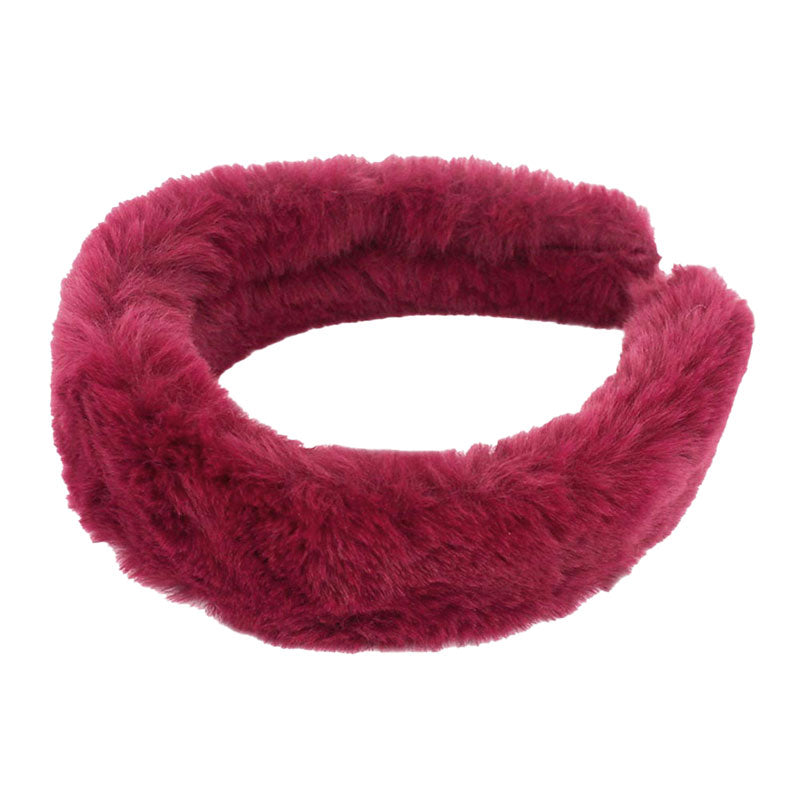 Burgundy Trendy Fashionable Solid Faux Fur Headband. Create a natural look while perfectly matching your color with the easy to use Faux Fur  Headband. Adds a super neat and trendy twist to any boring style. Perfect for everyday wear; special occasions, outdoor festivals and more. Available in a variety of colors!