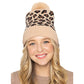Camel Acrylic Leopard Patterned Faux Fur Pom Pom Ribbed Beanie Hat, Accessorize the fun way with this pom pom beanie hat, the autumnal touch you need to finish your outfit in style. Awesome winter gift accessory! Perfect Gift Birthday, Christmas, Holiday, Anniversary, Valentine’s Day, Loved One.