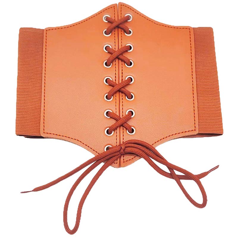 Camel  Corset Stretch Belt, Easy and comfortable to wear or take off. Adjustable belt band fits waistline. Corset lacing style in the front, snap button closure to lock the belt with a high stretchy elastic band. High-quality material which makes it comfortable and durable. Classical & Elegant design, simple but stylish, all-match wide waist belt. Retro-designed belts, transform your clothing look in seconds.