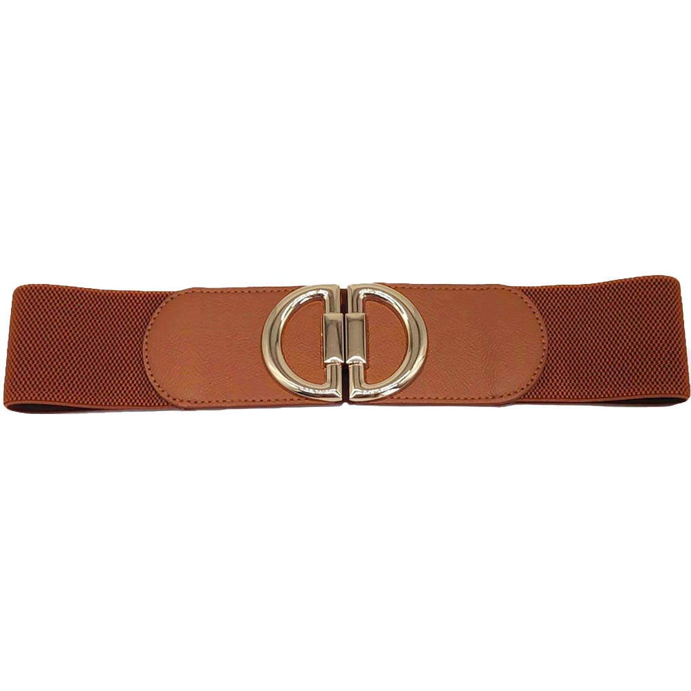 Camel Double Half Open Circle Buckle Stretch Belt, Double half open circle buckle is a great stretchable belt with excellent durable lather for ladies. The belt buckle is made from solid metal. Quality leather feels soft and comfortable. It also looks fashionable with casual outfits. This double half-open circle design leather belt is a good match for a blouse, dress, skirt, jeans, or sweater. Casual yet classic half-open circle clasp which makes it super easy to use & keeps the full design!