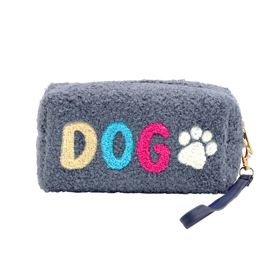 Charcoal Faux Fur Dog Pouch With Wristlet, this cute and message-containing wristlet goes with any outfit and shows your trendy choice to make you stand out. perfect for carrying makeup, money, credit cards, keys or coins, etc. Comes with a wristlet for easy carrying. It's perfectly lightweight and simple. Put it in your bag and find it quickly with its eye-catchy colors. Great for running small errands while keeping your hands free.