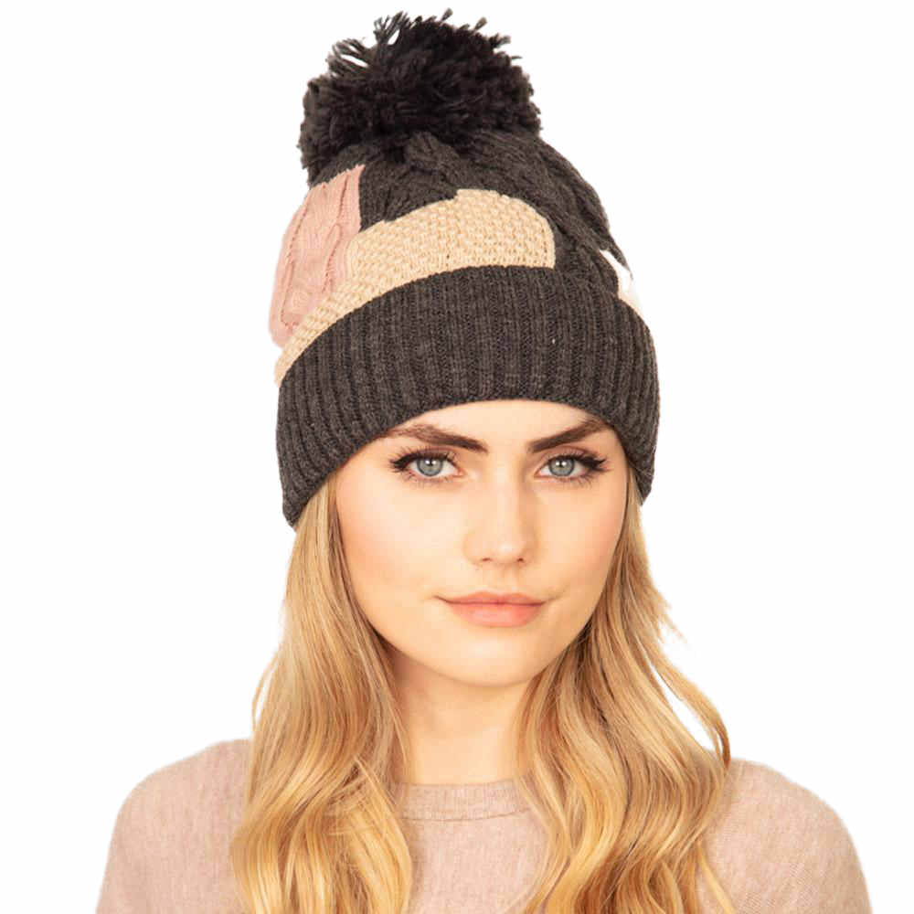 Charcoal Patch Fleece Pom Pom Beanie Hat Warm Fleece Pom Pom Hat, reach for this classic toasty hat to keep you incredibly warm in the chilly winter weather, the wintry touch finish to your outfit. Perfect Gift Birthday, Christmas, Holiday, Anniversary, Stocking Stuffer, Secret Santa, Valentine's Day, Loved One, BFF