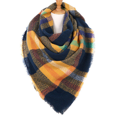 Classic Navy Plaid Check Scarf Blanket Warm Navy Plaid Check Scarf Plaid Wrap, accent your look with this soft, highly versatile plaid muffler. A rugged staple brings a classic look, adds a pop of color & completes your outfit, keeping you cozy & toasty. Perfect Gift Birthday, Holiday, Christmas, Anniversary, Valentine's Day