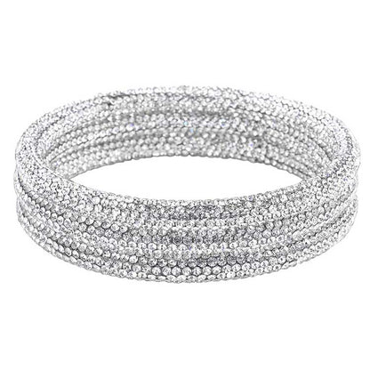 Clear 3PCS Rhinestone Pave Bangle Layered Bracelets, The sparkly Rhinestone bangle Bracelets set featuring made of rubber and Rhinestone dust inlaid. It looks so pretty, brightly and elegant. This Circle Rhinestone Wristband Bracelets designed in simple type is a trendy fashion statement, These Layer Bracelets bangle are perfect for any occasion whether formal or casual or for going to a party or special occasions. Perfect gift for birthday, Valentine’s Day, Party, Prom.