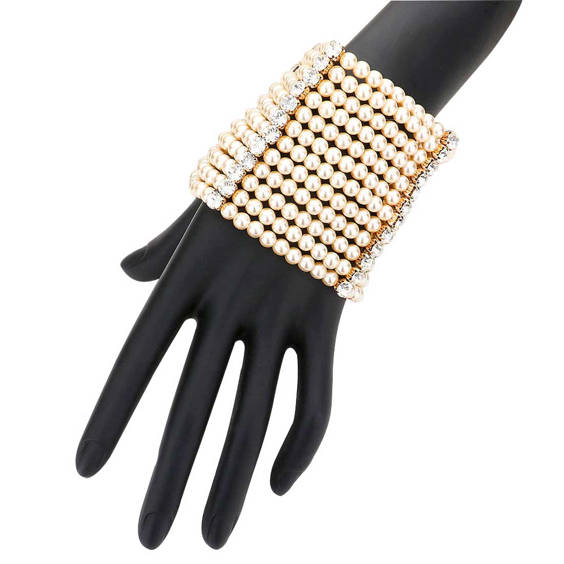 Clear Cream Rhinestone Accented Pearl Multi Stretch Bracelets. Get ready with this Bracelet, Beautifully crafted design adds a gorgeous glow to any outfit. Jewelry that fits your lifestyle! Perfect Birthday Gift, Anniversary Gift, Mother's Day Gift, Anniversary Gift, Graduation Gift, Prom Jewelry, Just Because Gift, Thank you Gift.