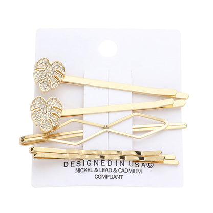 Clear Gold 5PCS Stone Embellished Tropical Leaf Bobby Pin Hair Clips, Complete your look with this set of beautiful imitation hair clips. The perfect accent for your superb up-do! They make your source more interesting and colorful. Perfect for special occasions, weddings, Prom, Sweet 16, Quinceanera, Graduation, etc.