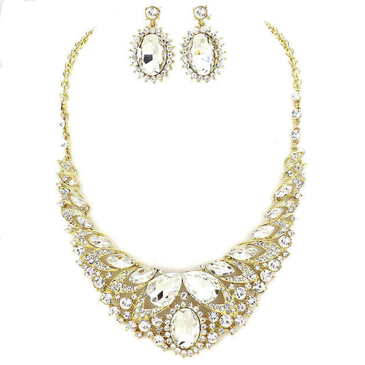 Clear Gold Elegant Bridal Special Occasion Whimsical Teardrop Necklace, stunning jewelry set will sparkle all night long making you shine out like a diamond. perfect for a night out on the town or a black tie party, Perfect Gift, Birthday, Anniversary, Prom, Mother's Day Gift, Sweet 16, Wedding, Quinceanera, Bridesmaid