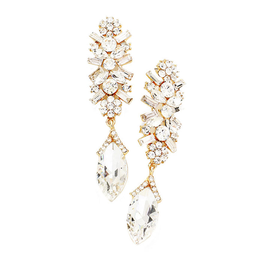 Clear Gold Marquise Glass Crystal Drop Evening Earrings, put on a pop of color to complete your ensemble. Perfect for adding just the right amount of shimmer & shine and a touch of class to special events. Perfect Birthday Gift, Anniversary Gift, Mother's Day Gift, Graduation Gift.