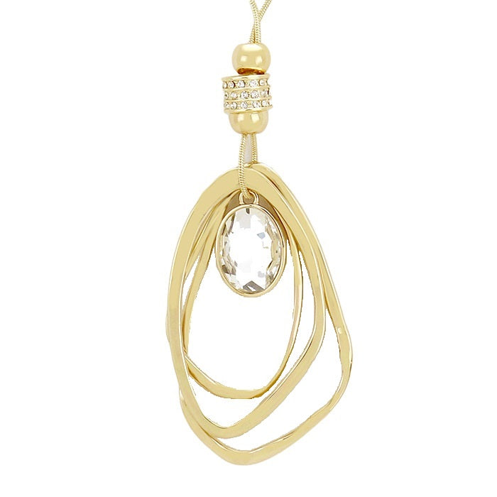 Clear Gold Oval Glass Crystal Triple Abstract Hoop Necklace with earrings set; exquisite beautifully crafted charms add a gorgeous glow to any outfit. Perfect Birthday Gift, Anniversary Gift, Mother's Day Gift, Anniversary Gift, Graduation Gift, Prom Jewelry, Just Because Gift, Thank you Gift, Keepsake Gift, Mom Gift