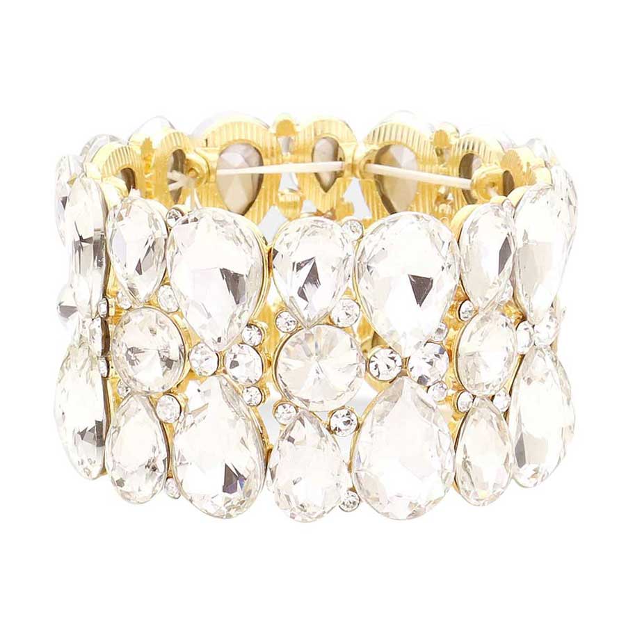 Clear Gold Teardrop Crystal Stretch Evening Bracelet, Teardrop have provided a great deal to emulate in the way of shapes, textures, and colors of the jewelry. Get ready with these Stretch Bracelet, put on a pop of color to complete your ensemble. It will make you more eye-catching in ceremony, reception, party, dance and other gorgeous events. Great gift idea for Birthday, Anniversary, Valentines Day or any special occasions.