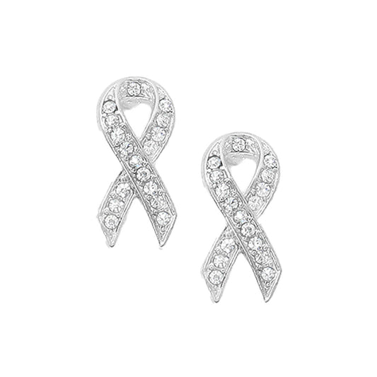 Clear Rhodium Crystal Pink Ribbon Symbol Stud Earrings, put on a pop of color to complete your ensemble. Perfect for adding just the right amount of shimmer & shine and a touch of class to special events. Perfect Birthday Gift, Anniversary Gift, Mother's Day Gift, Graduation Gift.