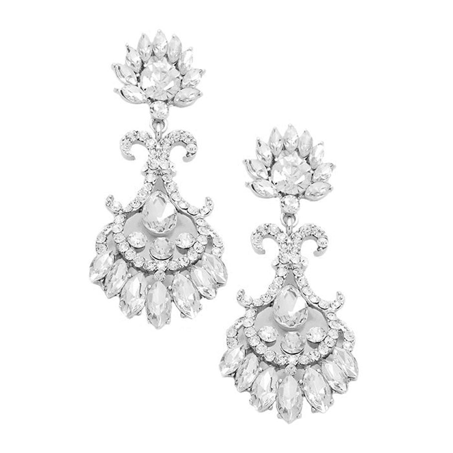 Clear Rhodium Glass Crystal Flame Statement Evening Earrings, put on a pop of color to complete your ensemble. Perfect for adding just the right amount of shimmer & shine and a touch of class to special events. Perfect Birthday Gift, Anniversary Gift, Mother's Day Gift, Graduation Gift.