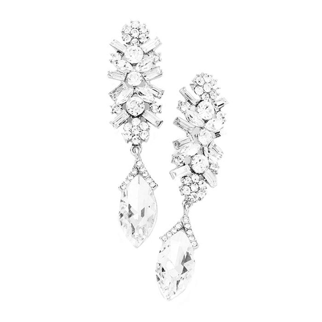 Clear Rhodium Marquise Glass Crystal Drop Evening Earrings, put on a pop of color to complete your ensemble. Perfect for adding just the right amount of shimmer & shine and a touch of class to special events. Perfect Birthday Gift, Anniversary Gift, Mother's Day Gift, Graduation Gift.