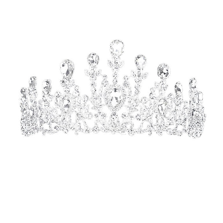 Clear Silver Crystal Teardrop Detail Bubble Stone Pave Marquise Tiara, this tiara features precious stones and an artistic design. Makes You More Eye-catching in the Crowd. Suitable for Wedding, Engagement, Prom, Dinner Party, Birthday Party, Any Occasion You Want to Be More Charming.
