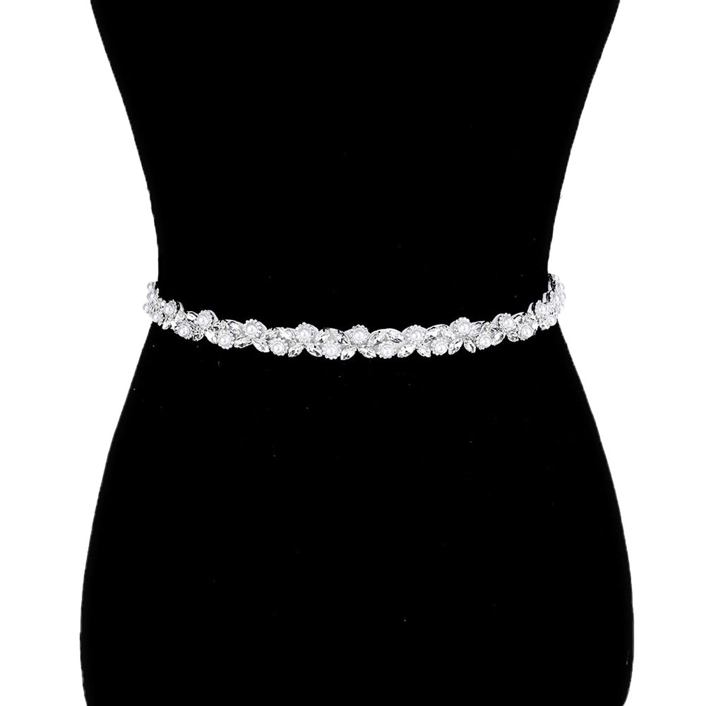 Clear Silver Pearl Crystal Rhinestone Floral Bridal Wedding Belt Headband. A timeless selection, Bridal Belt, Rhinestone Belt, Bridal Belt Sash, Wedding Belt is exceptionally elegant, adding an exquisite detail to your wedding dress or tie it on your hair for a glamorous to any outfit.