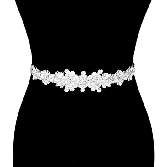 Clear Silver White Floral Sash Ribbon Bridal Wedding Belt Headband. A timeless selection, this sparkling Ribbon, Bridal Belt, Rhinestone Belt, Bridal Belt Sash, Wedding Belt is exceptionally elegant, adding an exquisite detail to your wedding dress or tie it on your hair for a glamorous to any outfit.