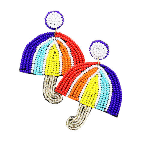Seed Bead Umbrella Dangle Earrings handcrafted jewelry adds a pop of pretty color, these vibrant artisanal earrings show off your fun trendsetting style. Perfect Birthday Gift, Mother's Day Gift, Anniversary Gift, Thank you Gift, Graduation, Prom, Sweet 16, Quincea√±era, Colorful Seed Bead Rainbow Umbrella Earrings