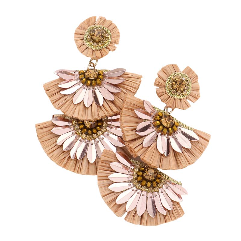 Copper Stone Embellished Half Round Raffia Link Dangle Earrings, enhance your attire with these beautiful raffia link dangle earrings to show off your fun trendsetting style. Can be worn with any daily wear such as shirts, dresses, T-shirts, etc. These stone-embellished half-round earrings will garner compliments all day long. Whether day or night, on vacation or on a date, whether you're wearing a dress or a coat, these earrings will make you look more glamorous and beautiful