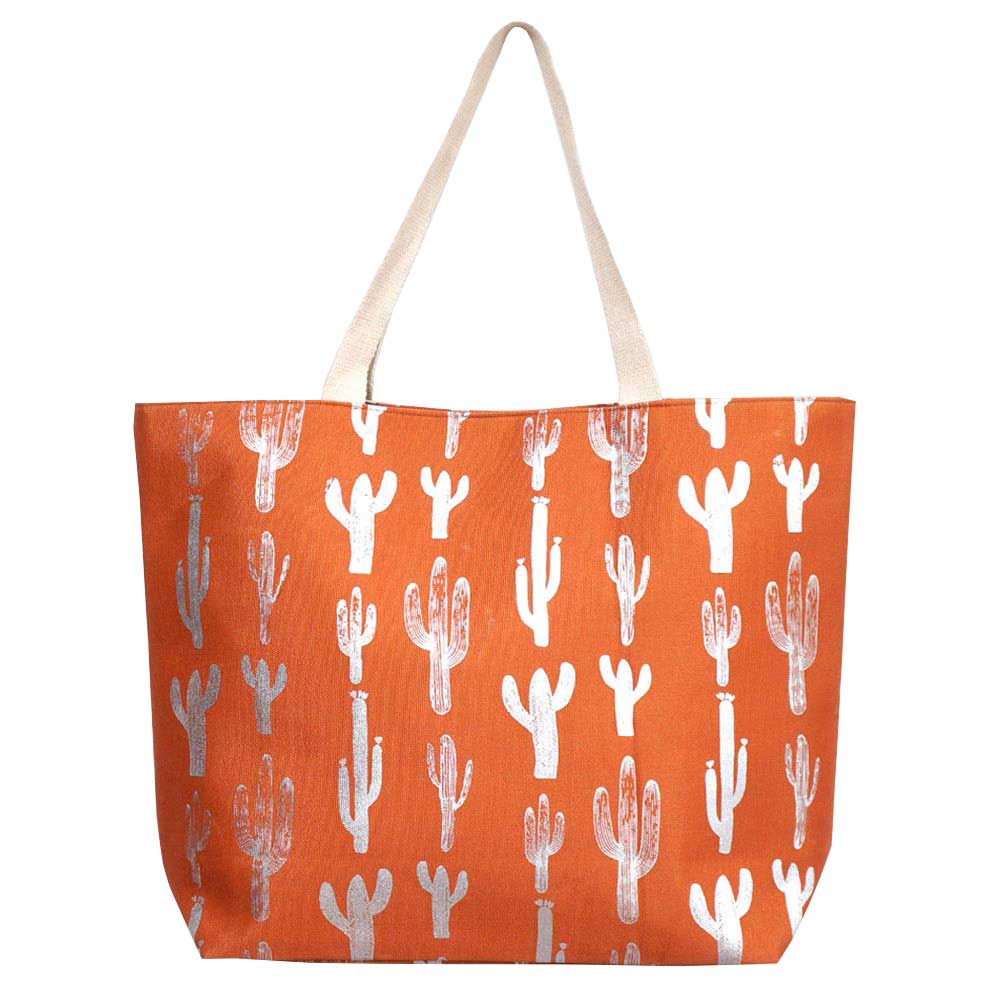 Coral Cactus Foil Beach Bag, Show your trendy side with this awesome cactus print beach tote bag. Spacious enough for carrying any and all of your seaside essentials. The soft rope straps really helps carrying this shoulder bag comfortably. Folds flat for easy packing. Perfect as a beach bag to carry foods, drinks, big beach blanket, towels, swimsuit, toys, flip flops, sun screen and more.