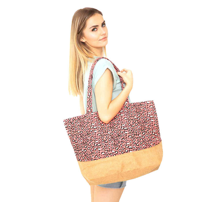 Coral Leopard Print Jute Tote Bag, Look like the ultimate fashionista with these Tote Bag! Add something special to your outfit! This fashionable bag will be your new favorite accessory. Perfect Birthday Gift, Anniversary Gift, Mother's Day Gift, Graduation Gift, Valentine's Day Gift.