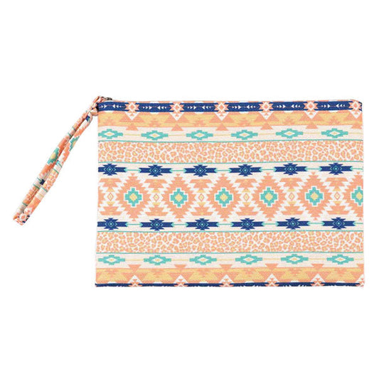Coral Leopard Tribal Pattern Pouch Clutch Bag. Look like the ultimate fashionista when carrying this small chic bag, great for when you need something small to carry or drop in your bag. Keep your keys handy & ready for opening doors as soon as you arrive. Perfect Birthday Gift, Anniversary Gift, Mother's Day Gift.