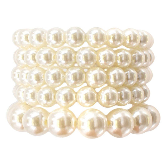 Cream 5Pcs Pearl Stretch Bracelets, Get ready with these stretch Bracelets to receive the best compliments on any special occasion. Put on a pop of color to complete your ensemble and make you stand out on special occasions. Perfect for adding just the right amount of shimmer & shine and a touch of class to special events.