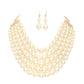Cream Chunky Multi Strand Pearl Bib Necklace, dare to dazzle with this bejeweled necklace set, designed to accent the neckline, including dangle earrings, which are a perfect way to add sparkle to everything, showing off your elegance. Wear together or separate according to your event. Perfect Gift, Birthday, Anniversary, Prom, Mother's Day Gift, Sweet 16, Wedding, Quinceanera. 