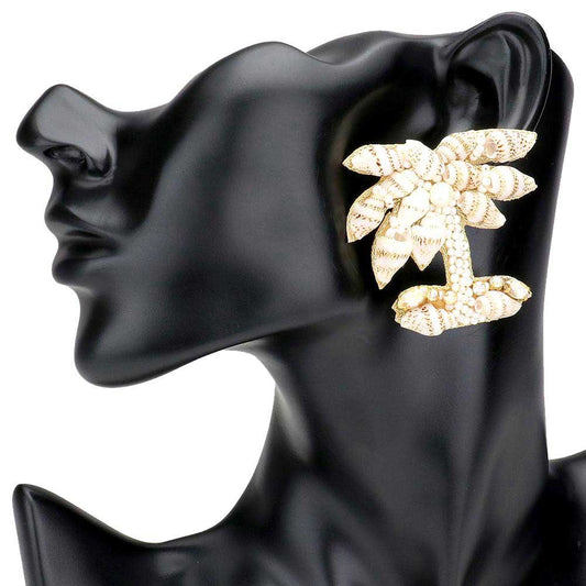 Conch Shell Cluster Palm Tree Earrings, Bring a little of the ocean to your daily look. Feel carefree as on vacation. Sea Life earrings goes perfect with a t-shirt, summer dress or work clothes. Great Birthday gift, Anniversary, Getaway, Beach, Vacay, Mom, Sister, Girlfriend, Summer, Sea Life.