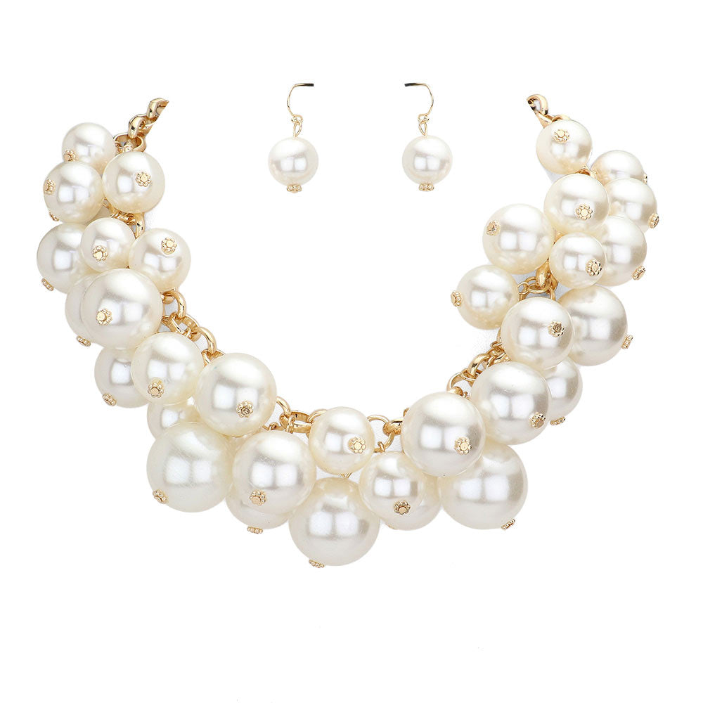 Cream Gold Chunky Pearl Collar Necklace, amps up the perfect beauty and shows the actual class on special occasions. Enhance any outfit with a timeless and unique look & feel absolutely flawless. It will be your new favorite accessory to add the perfect luxe and beauty and make a smile or two to those who look at you. It's perfectly lightweight to wear throughout the whole day. Light up the special occasions with a beautiful pearl cluster necklace. It's a luxurious gift