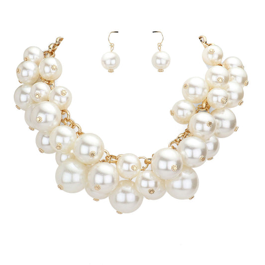 Cream Gold Chunky Pearl Collar Necklace, amps up the perfect beauty and shows the actual class on special occasions. Enhance any outfit with a timeless and unique look & feel absolutely flawless. It will be your new favorite accessory to add the perfect luxe and beauty and make a smile or two to those who look at you. It's perfectly lightweight to wear throughout the whole day. Light up the special occasions with a beautiful pearl cluster necklace. It's a luxurious gift