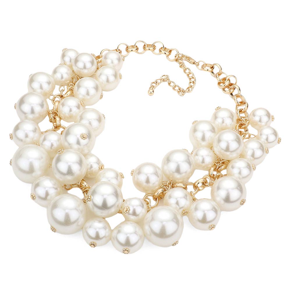 Cream Gold Chunky Pearl Collar Necklace, amps up the perfect beauty and shows the actual class on special occasions. Enhance any outfit with a timeless and unique look & feel absolutely flawless. It will be your new favorite accessory to add the perfect luxe and beauty and make a smile or two to those who look at you. It's perfectly lightweight to wear throughout the whole day. Light up the special occasions with a beautiful pearl cluster necklace. It's a luxurious gift
