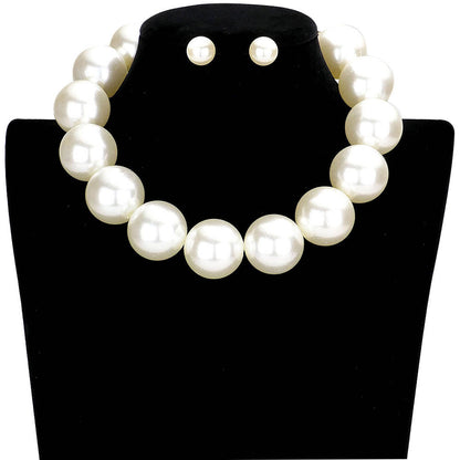 Cream Gold Pearl Ball Necklace. These pearl themed necklace earrings sets are Elegant. Beautifully crafted design adds a glow to your gorgeous outfit, necklace that will create your glamorous look. Suitable for wear Party, Wedding, Engagement, Anniversary, Date Night or any special events. Perfect Birthday, Anniversary, Mother's Day & Graduation Gift, Prom Jewelry, Just Because Gift, Thank you Gift.