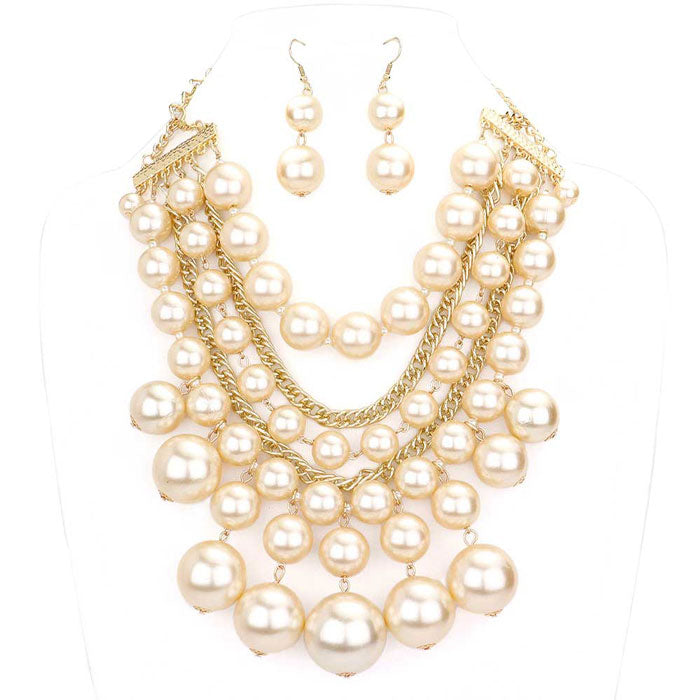 Cream Gold Pearl Cluster Statement Necklace, delicately polished necklace will enhance your look, versatile enough for wearing straight through the week, perfectly lightweight for all-day wear, coordinate with any ensemble from business casual to everyday wear, the perfect addition to every outfit. Adds a touch of nature-inspired beauty to your look. 